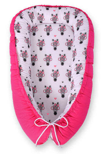 Baby nestje, cocoon, veilig en comfortabel slapen – Premium BOBONO, dubbelzijdig, roze zebra's