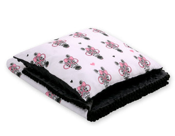 Babyset dubbelzijdige deken + kussen - Minky pluche - extra zacht & warm - roze zebra’s