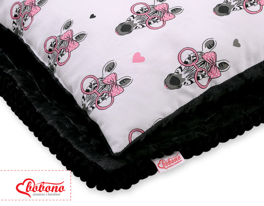 Babyset dubbelzijdige deken + kussen - Minky pluche - extra zacht & warm - roze zebra’s