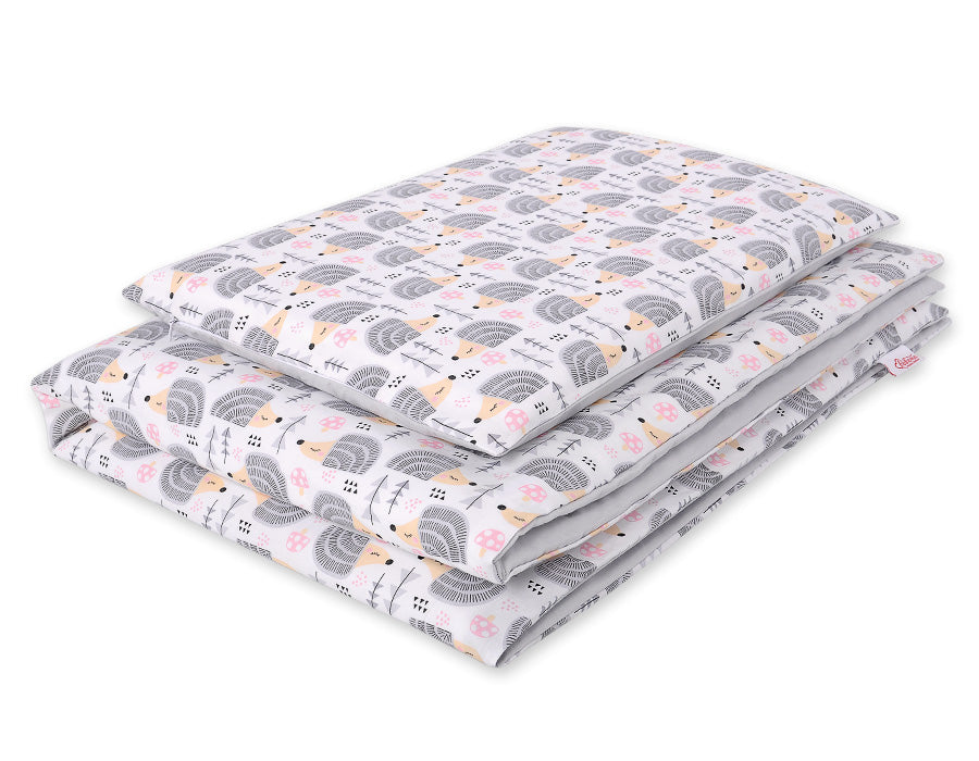 Baby beddengoed set, dekbedovertrek, huidvriendelijk katoen – 2-delig, egeltjes grijs, 135x100 cm