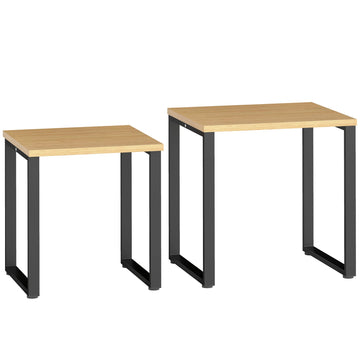 Salontafelset 2 stuks met metalen frame | Kleur: Bruin, zwart | Afmetingen: 60x50x60 cm