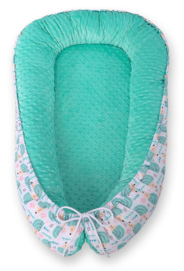 Babynestje, cocoon, veilig slaapcomfort – dubbelzijdig, verstelbaar, BOBONO minky mint egels