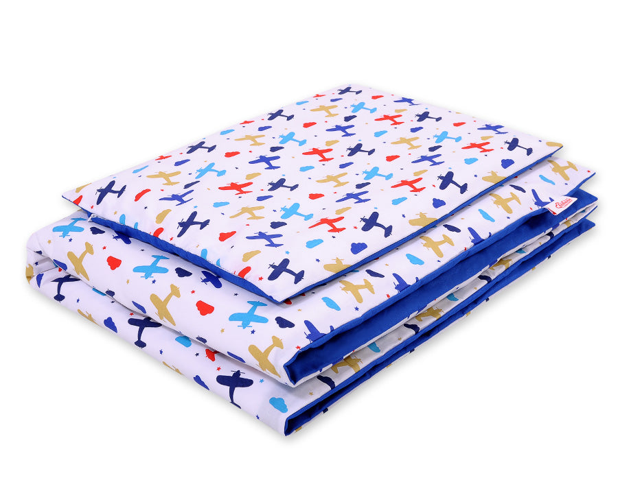 Baby beddengoed set, dekbedovertrek, tweezijdig katoen - vliegtuigen navy blauw