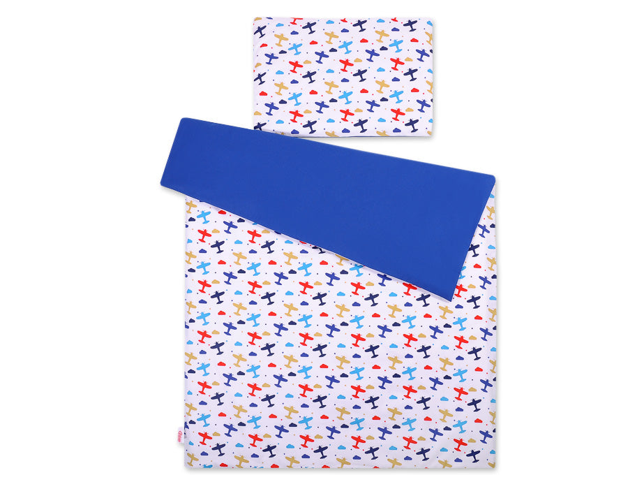 Baby beddengoed set, dekbedovertrek, tweezijdig katoen - vliegtuigen navy blauw