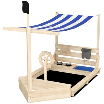 Piratenschip-zandbak met speelkeuken | Kleur: Natuurlijk hout | Afmetingen: 103x180x144.5 cm