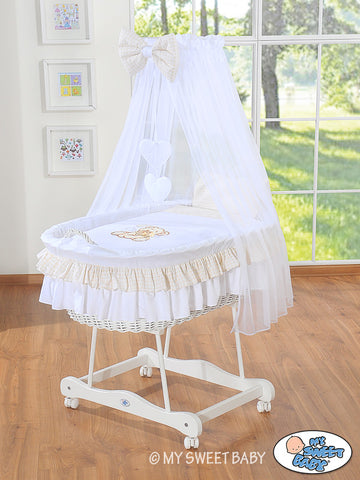 Wicker wieg met strik - handgemaakte babywieg - grootste ligruimte voor langdurig gebruik