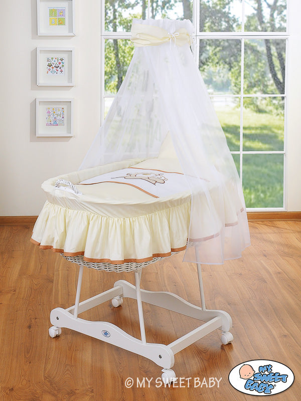 Wicker wiegje, babymand, groot formaat met complete beddengoedset - handgemaakt en makkelijk te