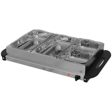 2-in-1 Buffetwarmer 6,8 L met Temperatuurregeling | Kleur: Zilver | Afmetingen: 36.4x64x14 cm