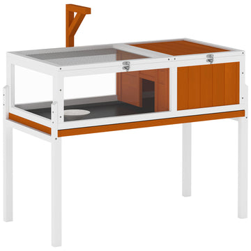 Houten schildpaddenhuis met kijkvenster | Kleur: Wit+Oranje | Afmetingen: 104x53x82 cm