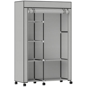 Stoffen kast, 6 planken en kledingstang | Kleur: Lichtgrijs | Afmetingen: 43x103x162,5 cm