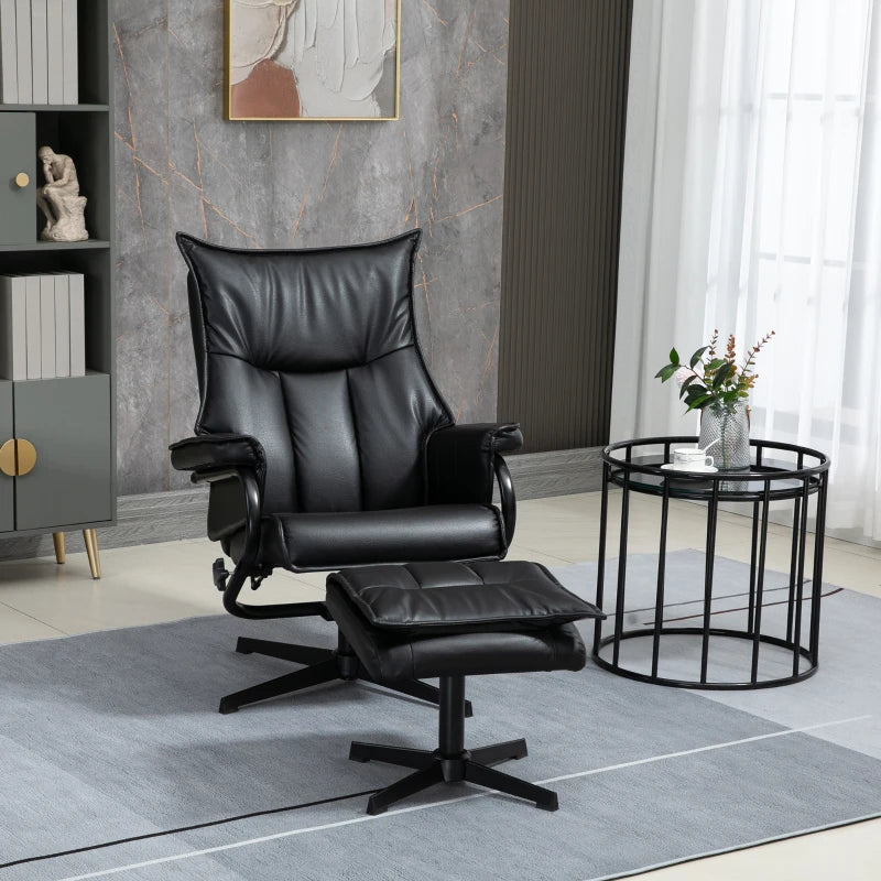 Relax-Sessel mit Hocker, 360° drehbar | Farbe: Schwarz | Abmessungen: 75x84x101 cm