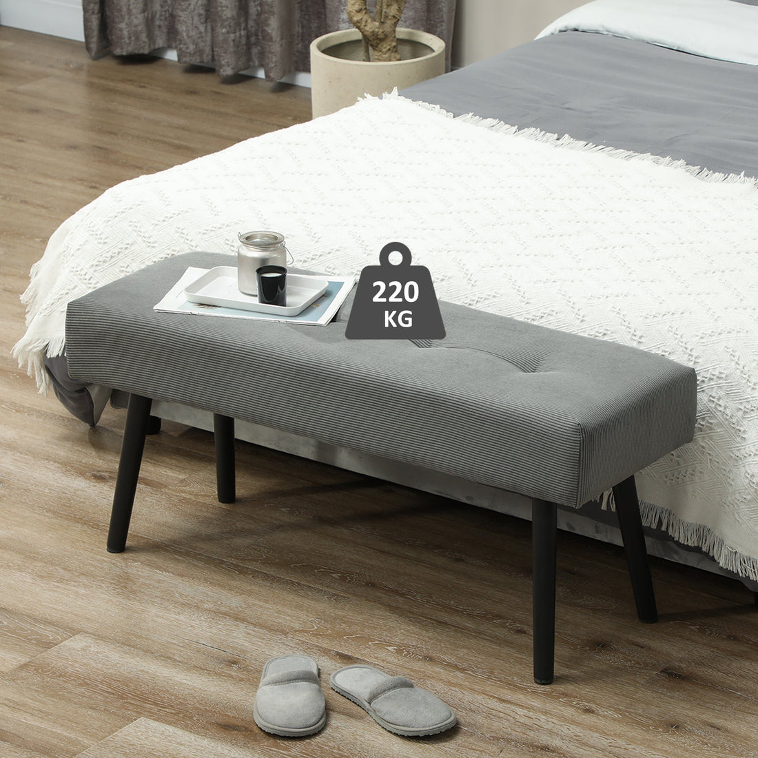 Graues gepolstertes Sofa mit Metallbeinen | Farbe: Grau | Abmessungen: 100x36x45 cm