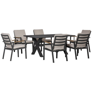 7-delige tuinset met tafel en 6 stoelen | Kleur: Grijs | Afmetingen: 92.5x175x73 cm