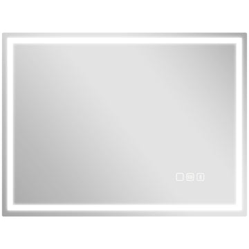 LED-spiegel met anti-condens en klok | Kleur: Zilver | Afmetingen: 60x3.5x80 cm