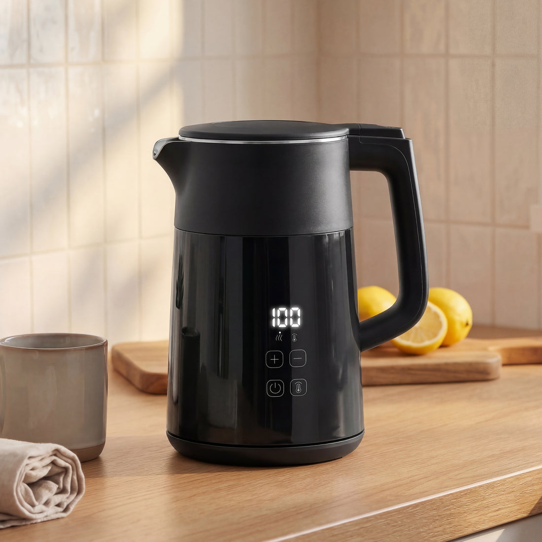 Waterkoker 1,7 L 2200 W met temperatuurkeuze | Kleur: Zwart | Afmetingen: 15,5x21,8x26 cm