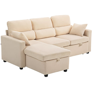 Hoekbank met slaapfunctie en opbergruimte | Kleur: Beige | Afmetingen: 205x135x76 cm