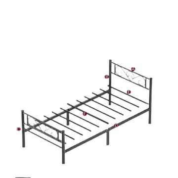 Zwart eenpersoonsbedframe - logeerbed - gepoedercoat metaal - 198 x 91,8 x 86,4 cm