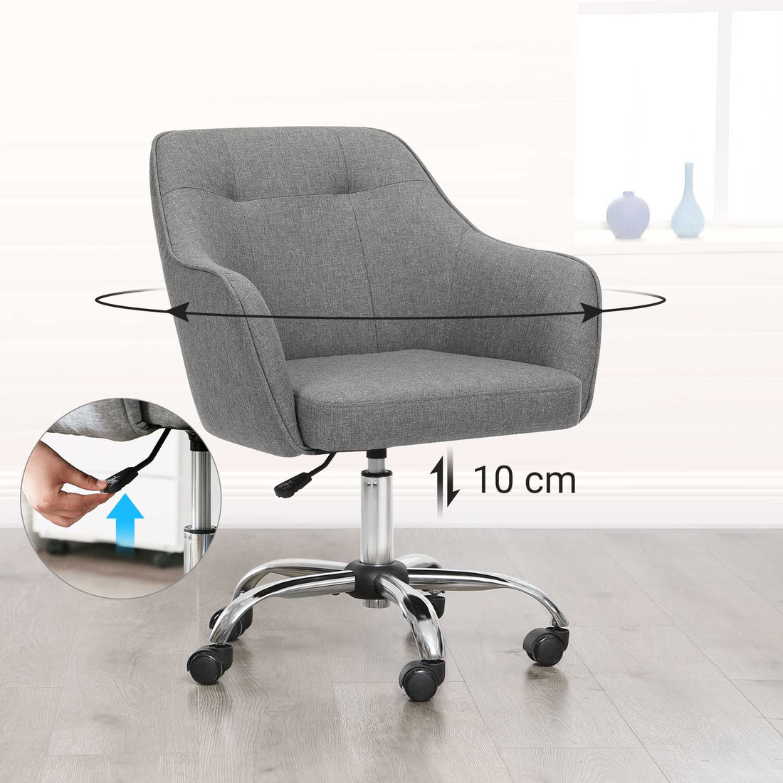 Ergonomisk kontorsstol - grå - svängbar - med hjul - 65 x 69 x (83-93) cm