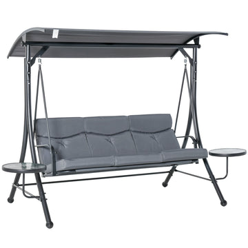 3-zits schommelbank met zonnedak | Kleur: Grijs + zwart | Afmetingen: 125x278x177 cm