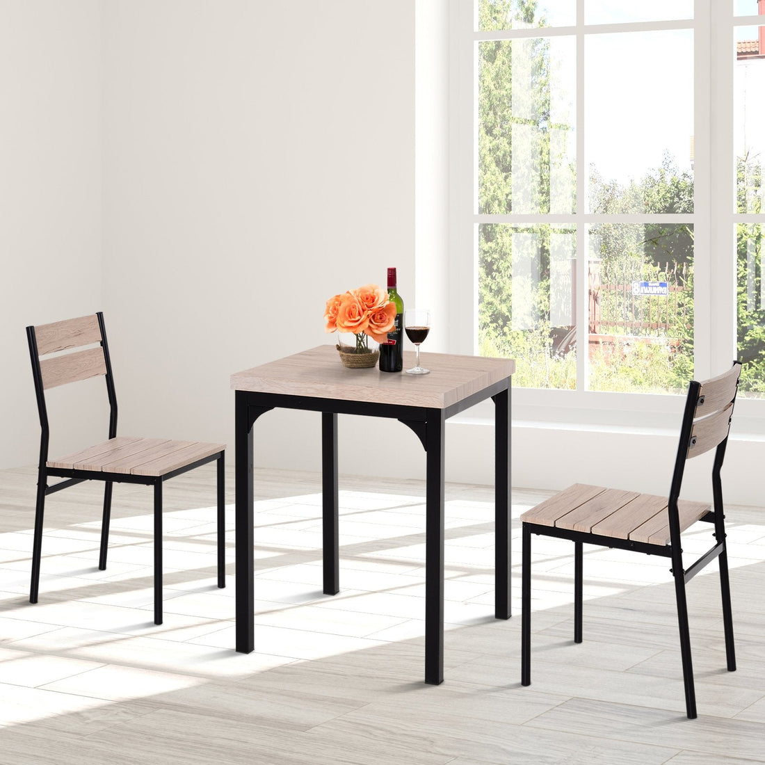 Eettafelset voor 2 personen met 2 stoelen | Kleur: houtlook + zwart | Afmetingen: 60x60x76 cm