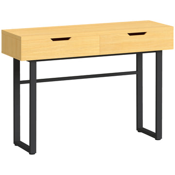 Consoletafel met 2 laden en metalen frame | Kleur: Natuurlijk hout | Afmetingen: 110x35x76,5 cm