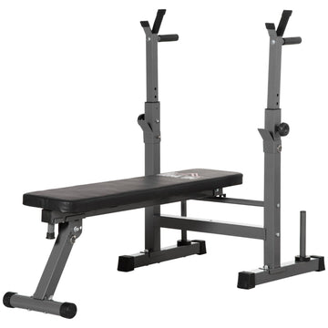 Krachttrainingsbank met dumbbellrek | Kleur: Zwart-grijs | Afmetingen: 73x140x98-122 cm