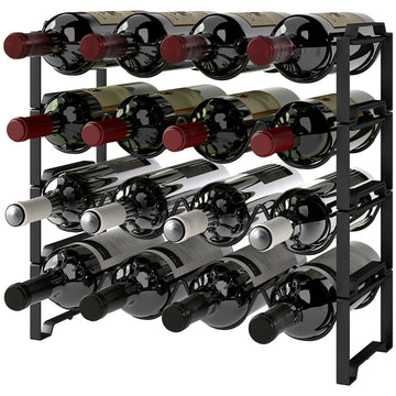 Wijnrek 16 flessen - Metalen rek | Kleur: Zwart | Afmetingen: 42.5x16.5x41 cm