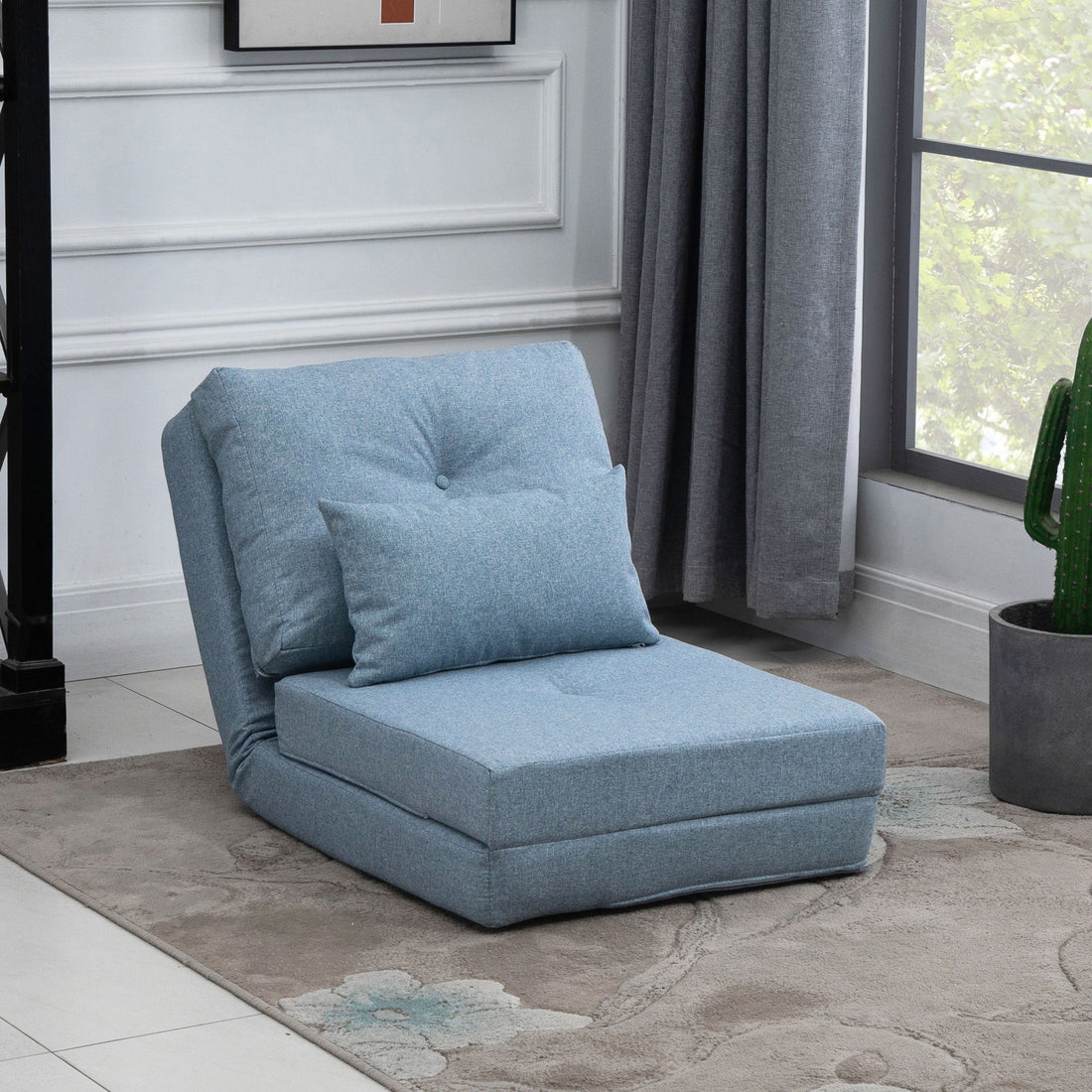 Vouwbare vloerstoel met slaapmat en kussen | Kleur: Blauw | Afmetingen: 80x60x56 cm