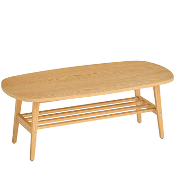 Salontafel met opbergrek, ovale koffietafel | Kleur: Natuurhout | Afmetingen: 120x60x42 cm