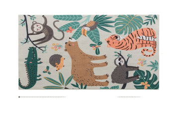 Vloerkleed fleece junglepatroon antislip | Kleur: Multikleur | Afmetingen: 80x150x0.7 cm