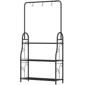 Bloemenrek 3 etages met haken - Plantenstandaard | Kleur: Zwart | Afmetingen: 75x25x137 cm