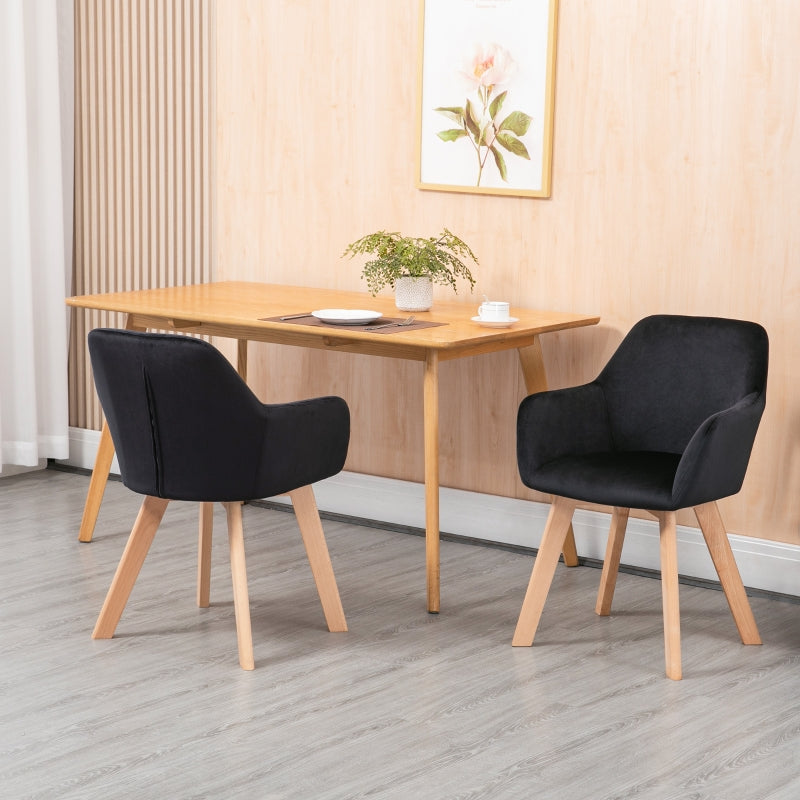 Set van 2 eetkamerstoelen - Fluwelen stoelen | Kleur: Zwart | Afmetingen: 57x54x80 cm
