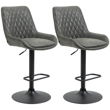 2 verstelbare barkrukken - Kunstleer | Kleur: Donkergrijs | Afmetingen: 59x51x97-117 cm