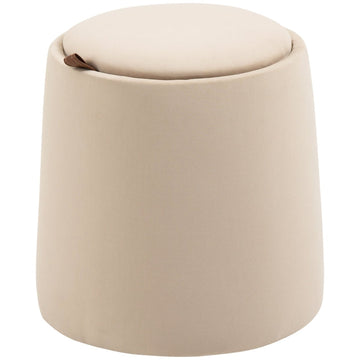 Ronde opbergpoef met dienblad | Kleur: Beige | Afmetingen: 44x44x47.5 cm