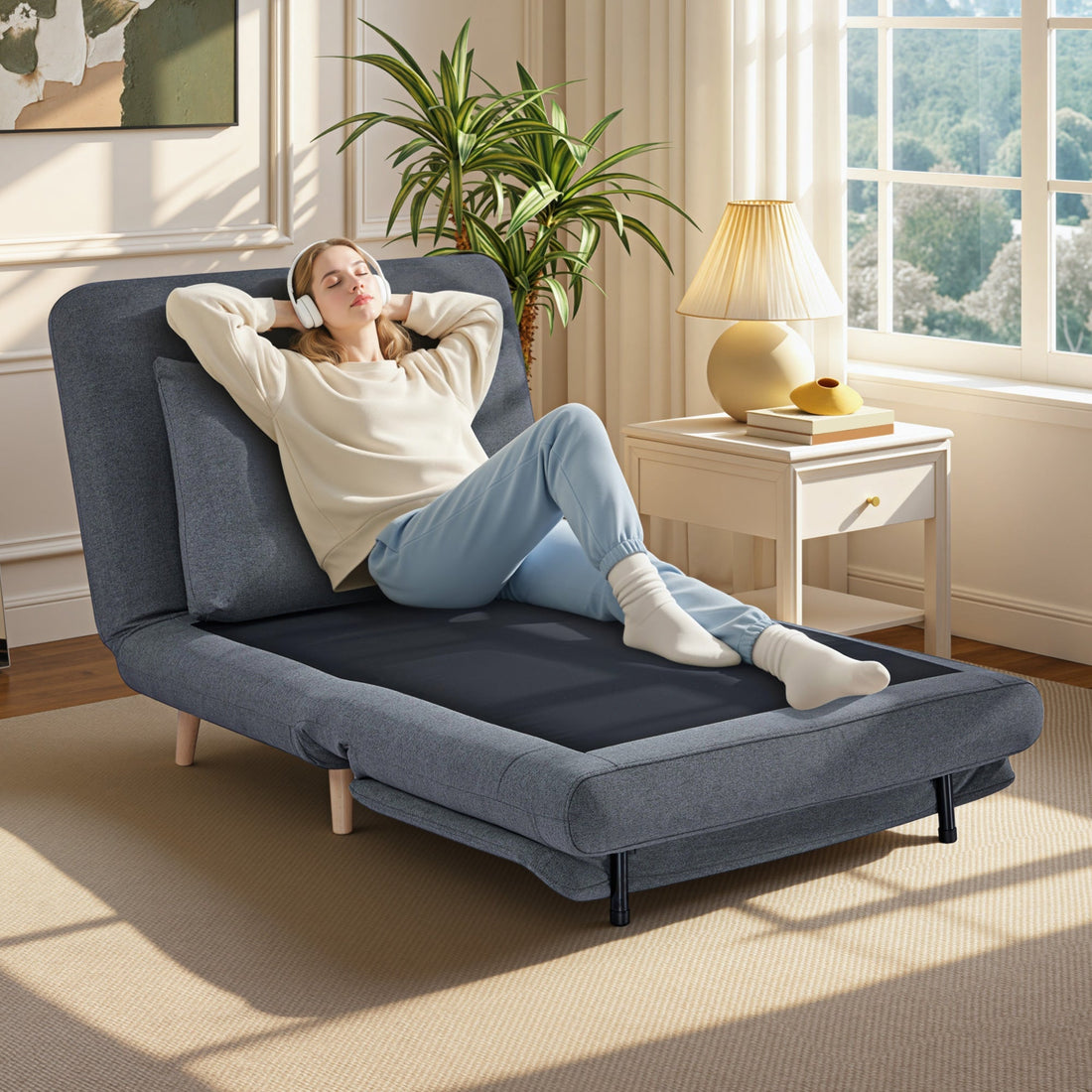 3-in-1 Schlafstuhl - Sesselbett mit verstellbarer Rückenlehne | Farbe: Grau | Abmessungen: 95x90x80 cm