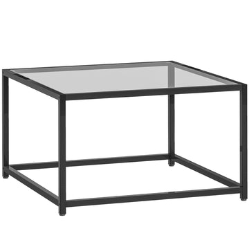 Vierkante bijzettafel - Salontafel van glas en staal | Kleur: Zwart | Afmetingen: 68x68x39 cm
