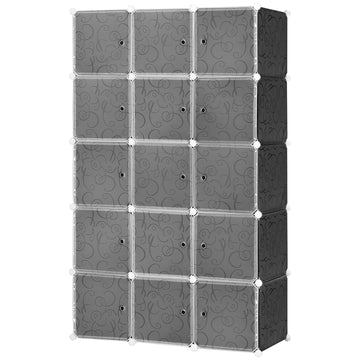 DIY kledingkast met 11 vakken | Kleur: Grijs, wit | Afmetingen: 47x111x183 cm