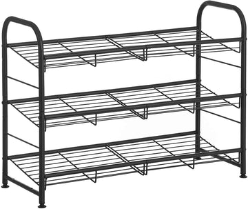 Schoenenrek met 3 niveaus, 12 paar schoenen, staal, zwart, 68,5 x 27,5 x 49,5 cm