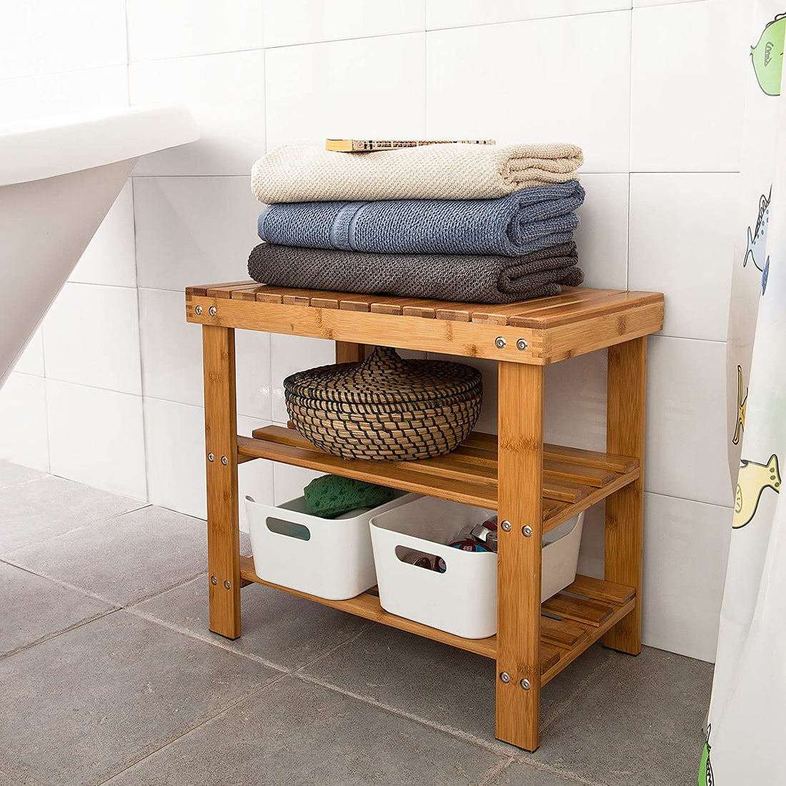 Bamboe Schoenenrek - Bank - Badkamerplank - 50cm x 29cm x 45cm