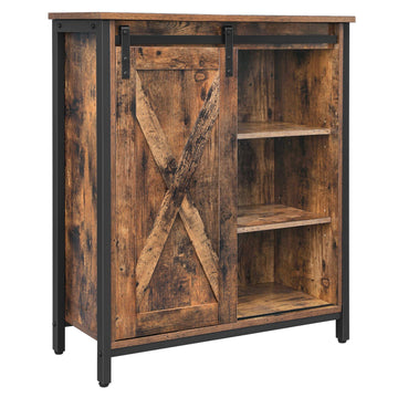 Dressoir met schuifdeur en verstelbare planken - industrieel bruin-zwart (70 x 30 x 80 cm)