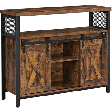 Dressoir, opbergkast met 2 schuifdeuren, industrieel, bruin-zwart, 100 x 33 x 80 cm