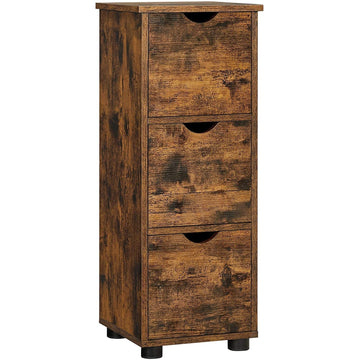 Ladekast badkamerkast 3 laden bruin zwart bewerkt hout vintage 30 x 30 x 80 cm