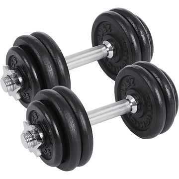 Halterset - antislip - gekarteld - 2-delig - 30 kg - gietijzer - zwart/zilver