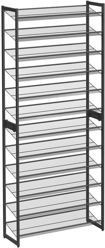 Schoenenrek met 12 niveaus, 48-60 paar, metaal, verstelbaar, zwart, 92,5 x 30,7 x 223 cm