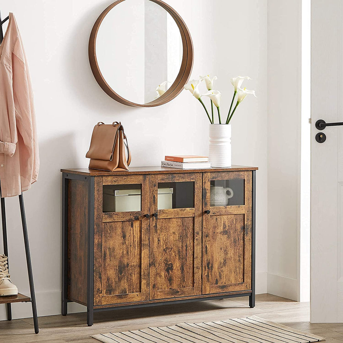 Skänk – förvaringsskåp – industriell stil – trä – metall – brun-svart – 100 x 35 x 75 cm