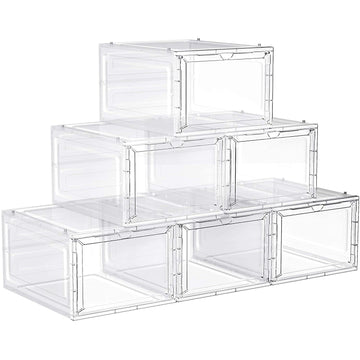Set van 6 schoenendozen - transparant, stapelbaar - 27 x 34,5 x 19 cm - t/m maat 45