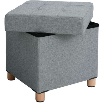 Hocker met opbergruimte, grijze zitpoef - 38 x 40 x 38 cm (B/H/D)