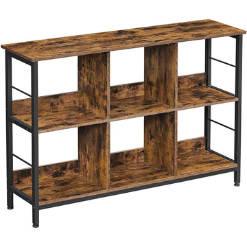 Boekenkast met open vakken - opbergkast - bruin/zwart - hout/metaal - 120 x 33 x 80 cm