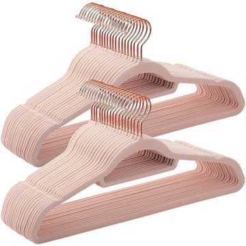 Kledinghangers 50 stuks, fluweel, antislip, roze/goud, 45 x 0,6 x 23,5 cm