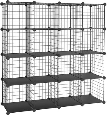 Metalen opbergrek - boutloos - 16 vakken - schoenenrek - zwart - 123 x 31 x 123 cm